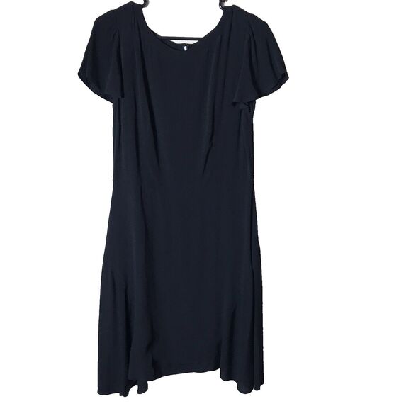 Loft Women's Black Asymmetric Knee Length Flutter Sleeve Dress Size 6 - Picture 1 of 7